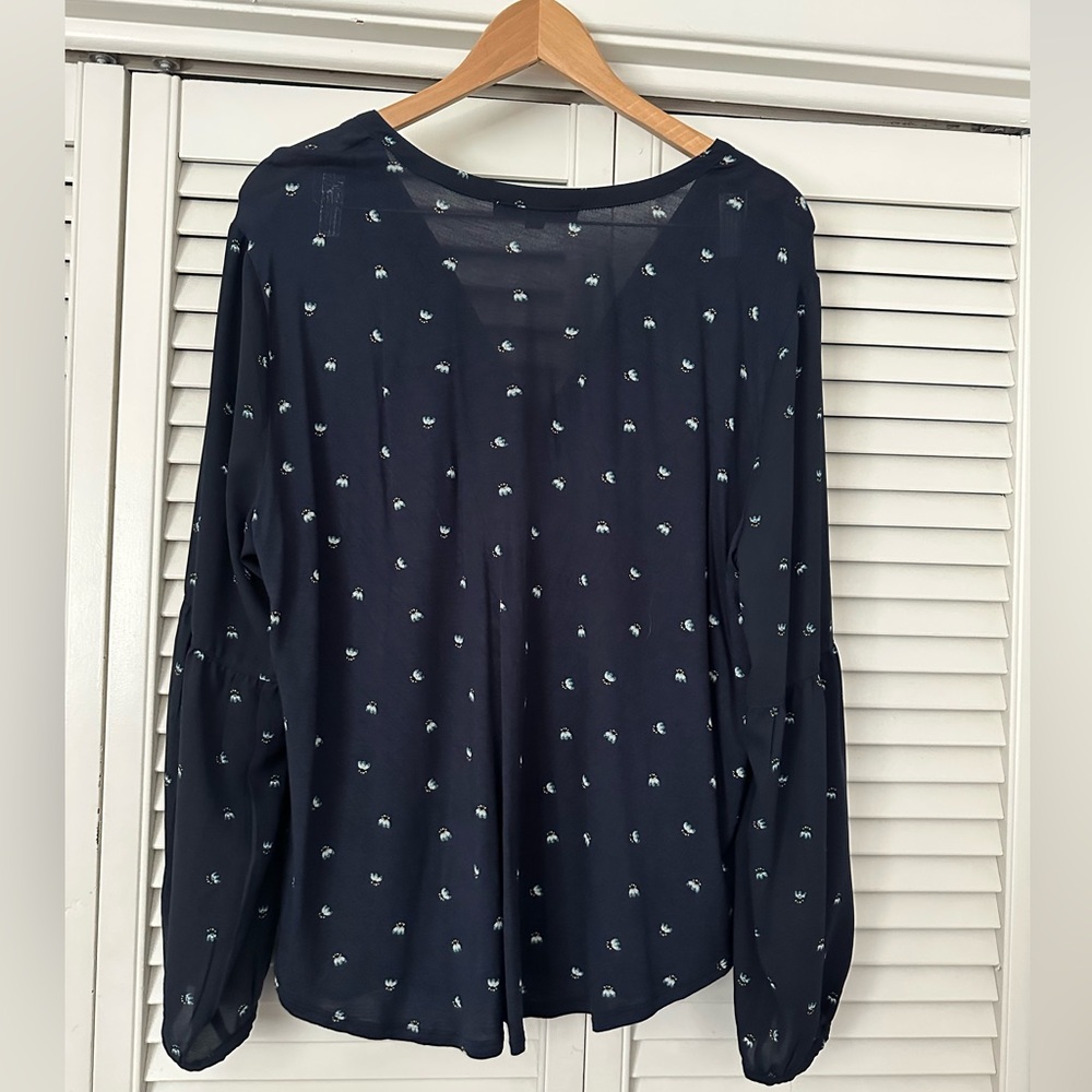 Loft Navy Blue Blouse With Pattern Euc - image 3